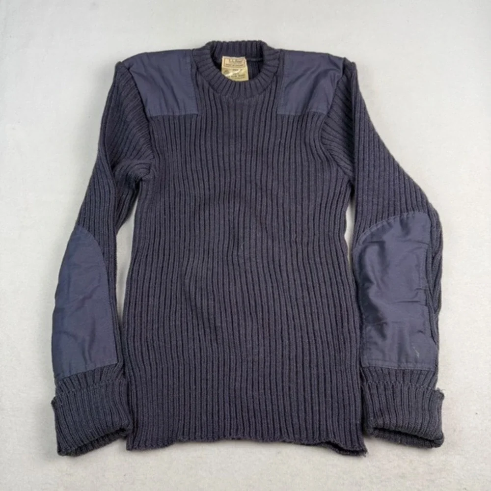 LL Bean Commando 100% Wool Sweater Ribbed Knit Men's Size‎ Med Long